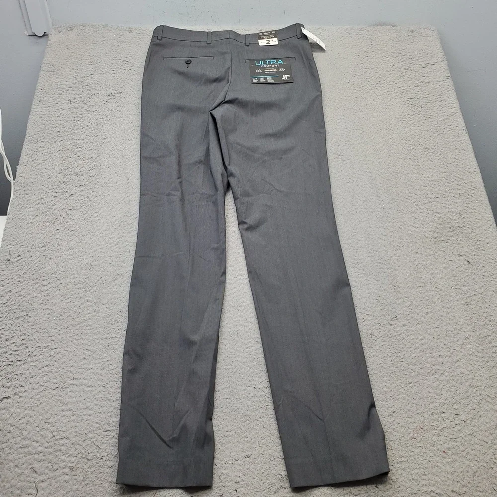 J. Ferrar Pants Mens 32x34 Gray Adjustec Stretch Slim Ultra Comfort Flat Front